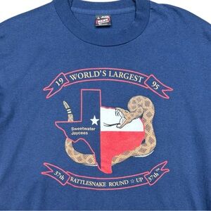 Vintage 90s Rattlesnake Roundup Texas Tee Size Large, Sweetwater Jaycees Blue